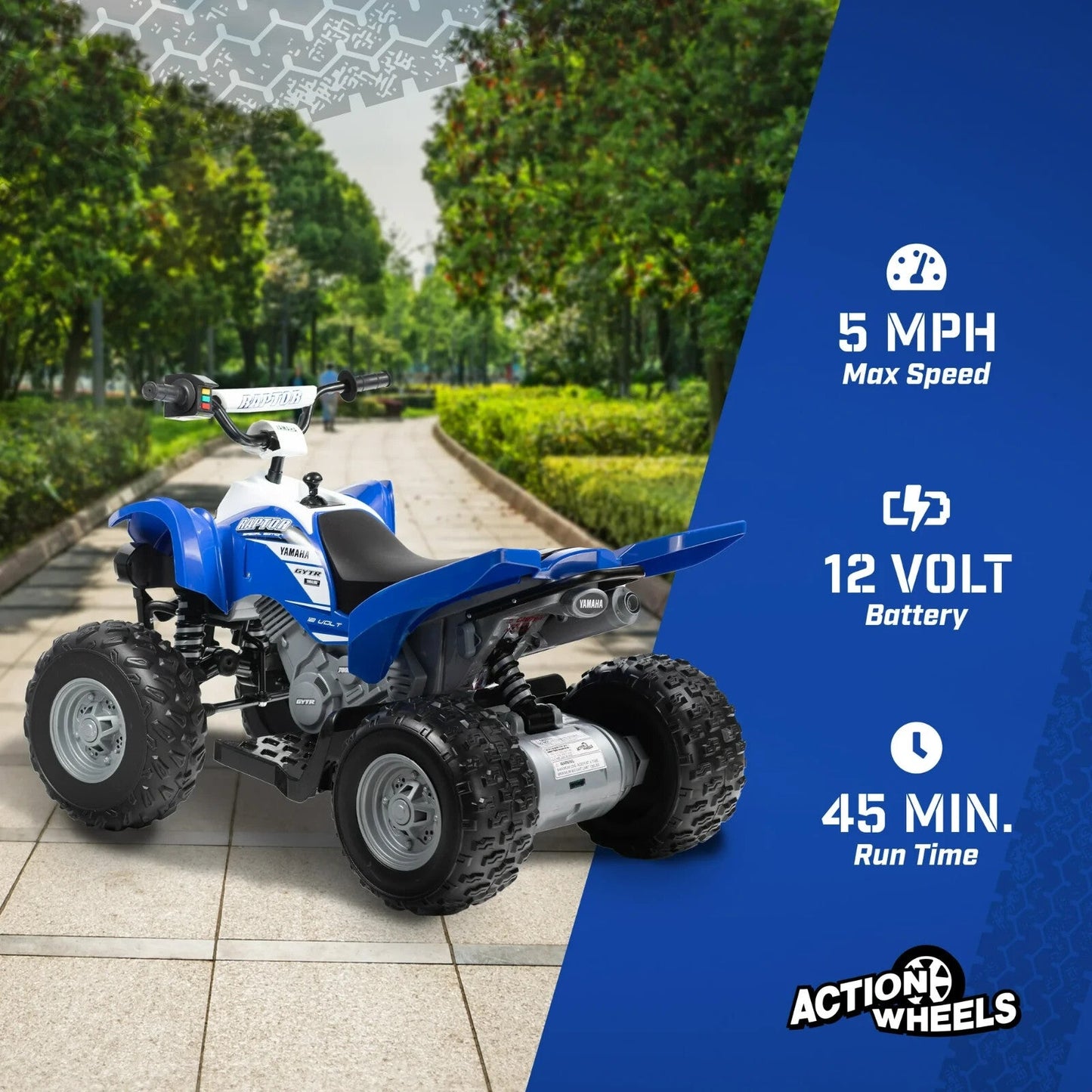 12V Battery-Powered Blue All-Terrain Ride-On ATV for Kids Ages 3+