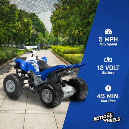 12V Battery-Powered Blue All-Terrain Ride-On ATV for Kids Ages 3+