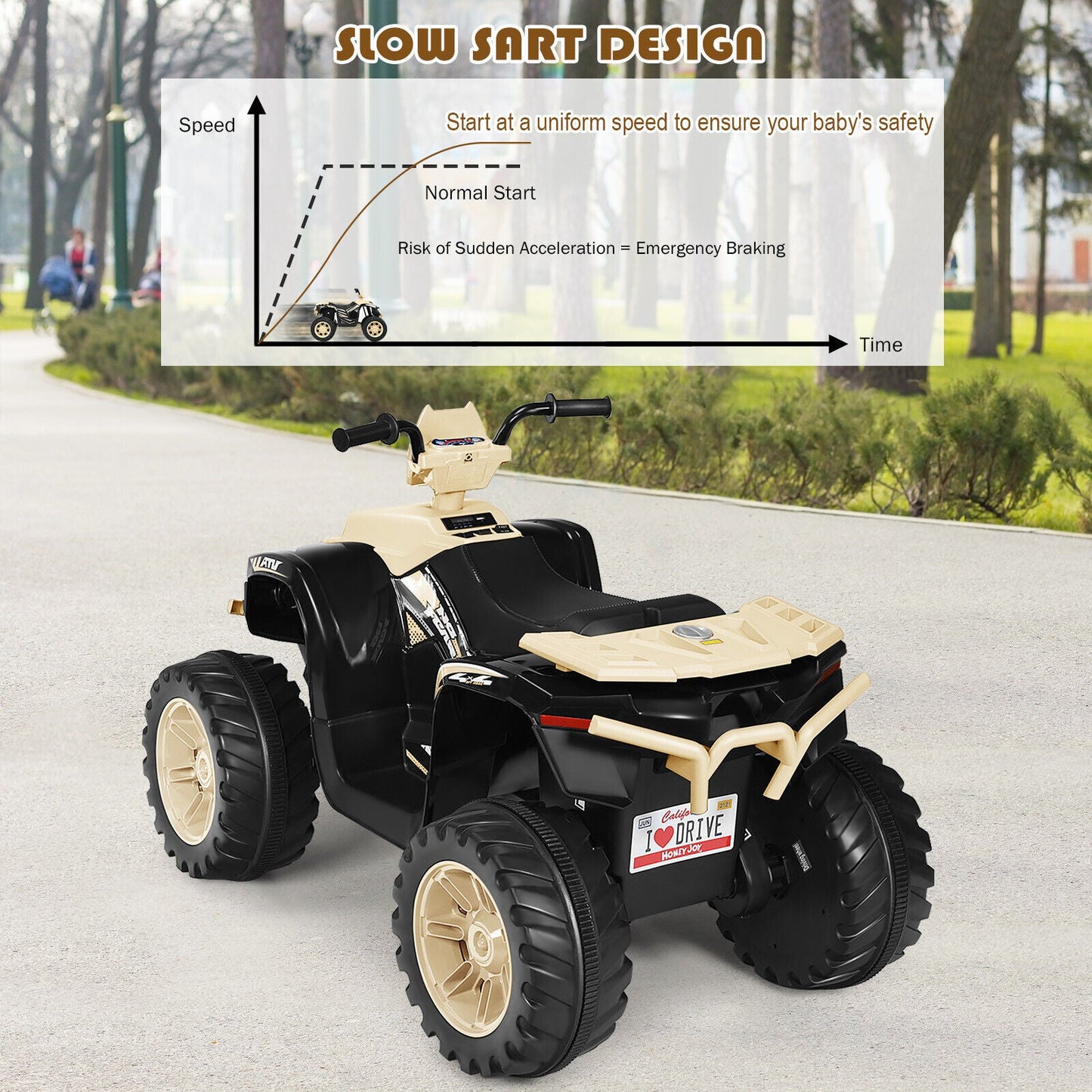 Yellow 12V Kids ATV Quad Ride On Car with LED Light and Music Toy