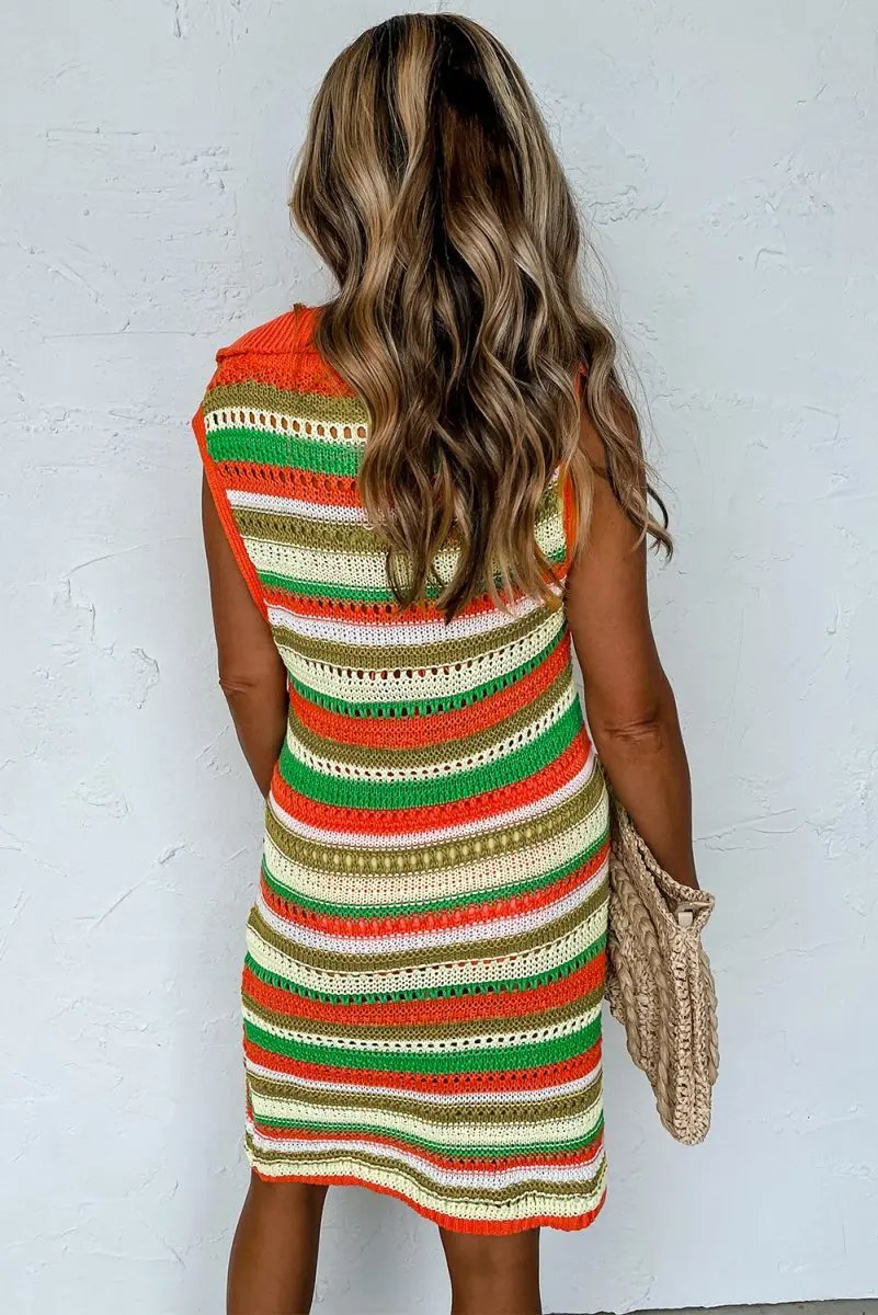Sweaters Love Salve Yellow Stripe Knit Dress Women's Daily Summer Casual: Buttoned & Split Neck