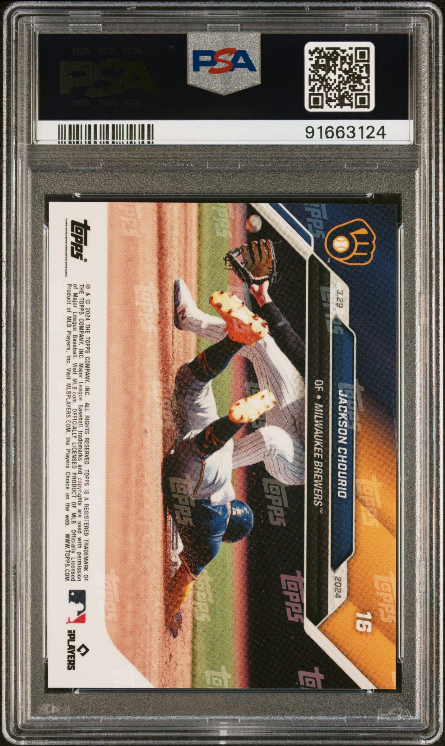 Graded 2024 Topps Now Jackson Chourio #16 Collects 1st Hit, RBI and SB in MLB Debut Rookie RC Baseball Card PSA 10 Gem Mint