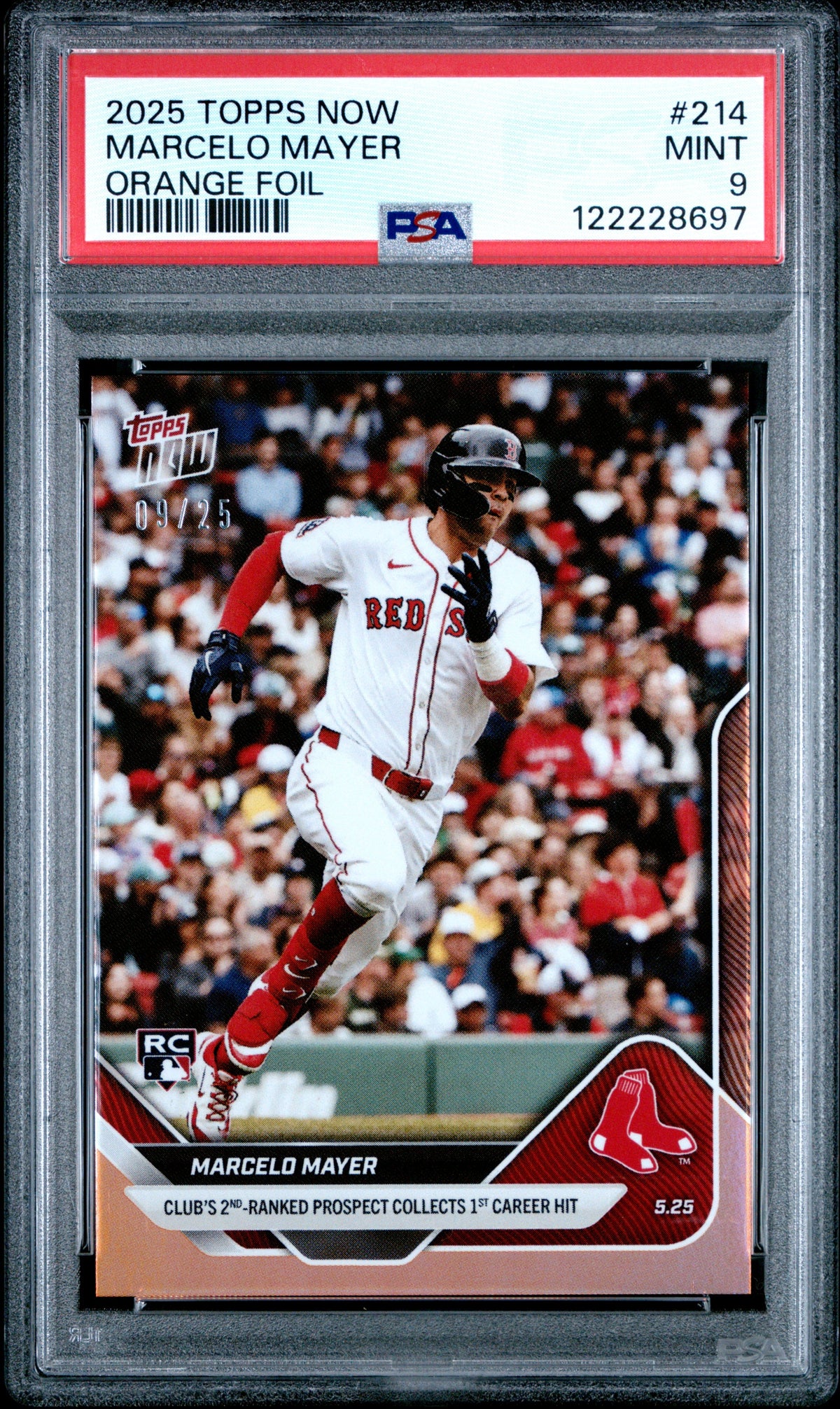 Graded 2025 Topps Now Marcelo Mayer #214 Orange Foil /25 Rookie RC Baseball Card PSA 9 Mint