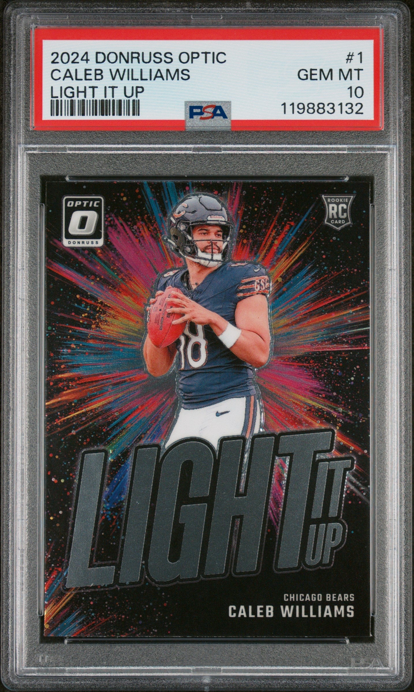 Graded 2024 Panini Donruss Optic Caleb Williams #1 Light It Up Rookie RC Football Card PSA 10 Gem Mint