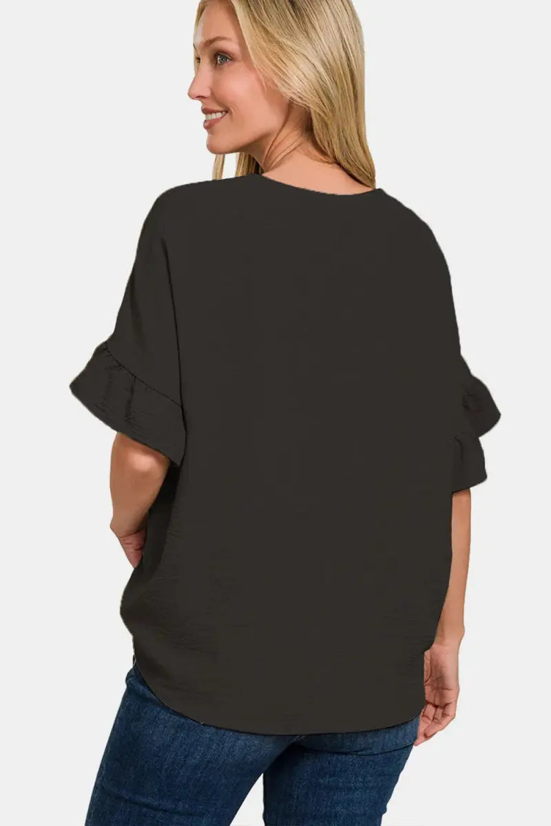 Women's Casual Tee V-Neck Tee - Flutter Sleeve, Soft & Comfy - Casual Style