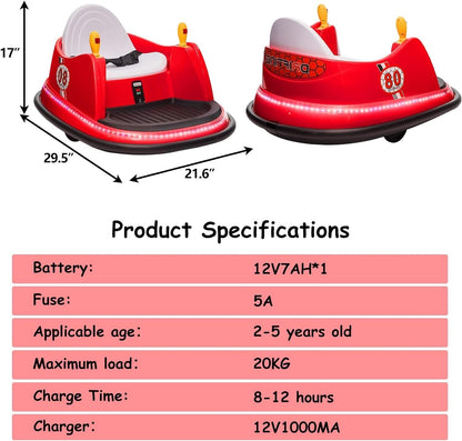 12V Electric Ride-On Bumper Car for Toddlers with 360 Degree Spin and Remote Control