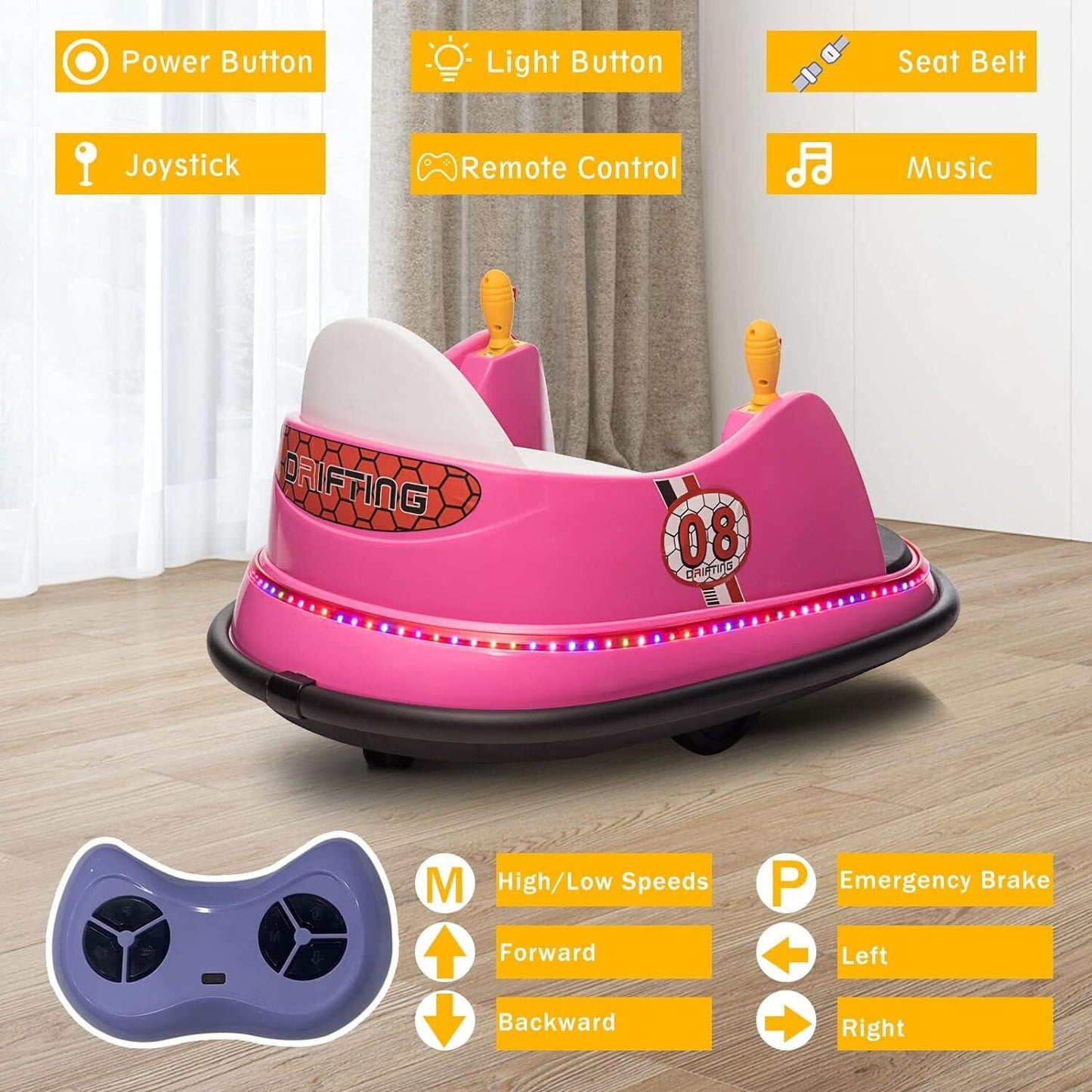 12V Electric Ride-On Bumper Car for Toddlers with 360 Degree Spin and Remote Control