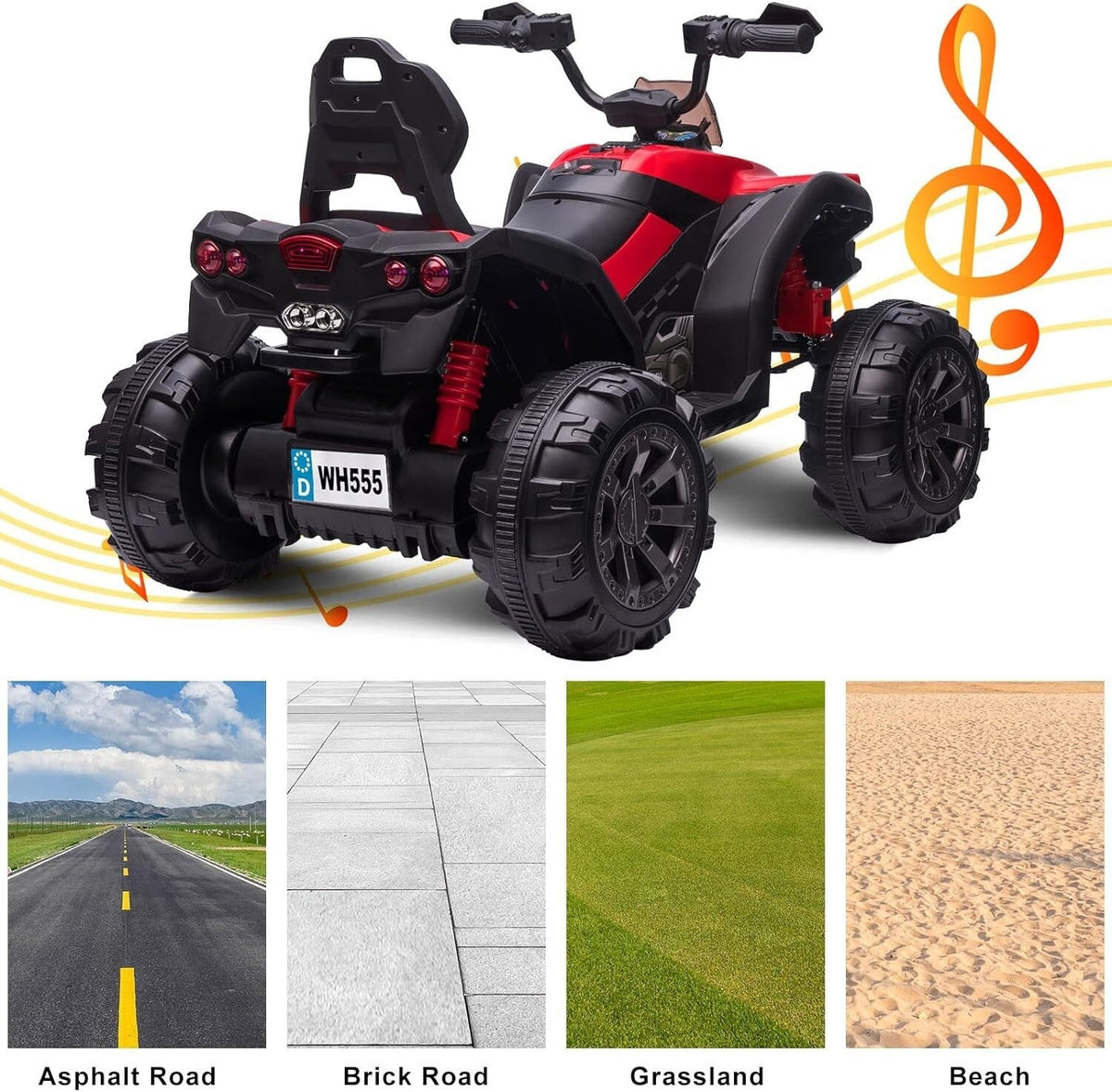 12V Electric Kids Ride-On Off-Road ATV Quad Bike with 2 Speeds - Red