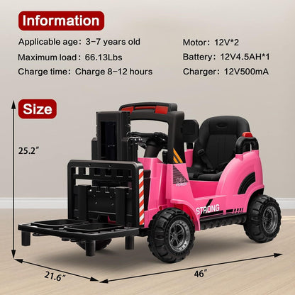 12V Kids Ride-On Forklift Toy Car with Horn for Pretend Construction Play