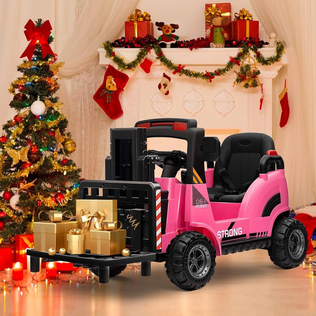 12V Kids Ride-On Forklift Toy Car with Horn for Pretend Construction Play