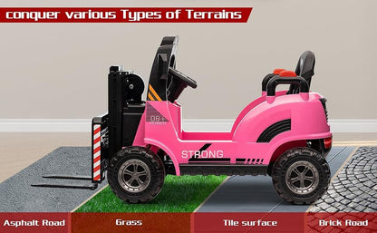 12V Kids Ride-On Forklift Toy Car with Horn for Pretend Construction Play