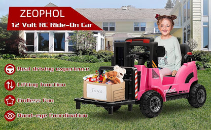 12V Kids Ride-On Forklift Toy Car with Horn for Pretend Construction Play