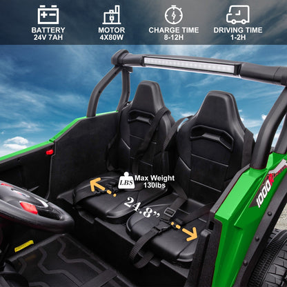 24V Kids Electric 2-Seater Ride-On UTV Truck 55in with Remote Control and 4x80W Motors Green