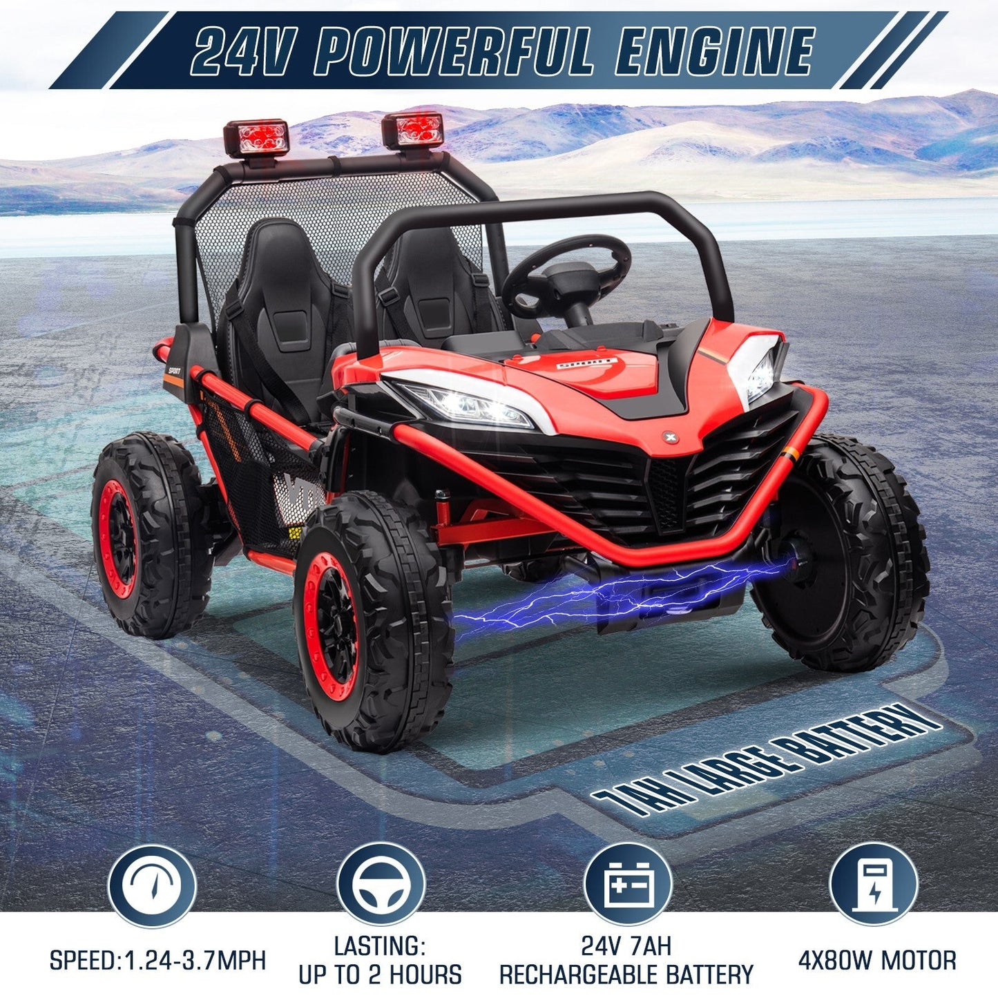 24V Electric Kids Ride-On UTV Truck with 2 Seats, 4WD and Remote Control, 4x80W Motor