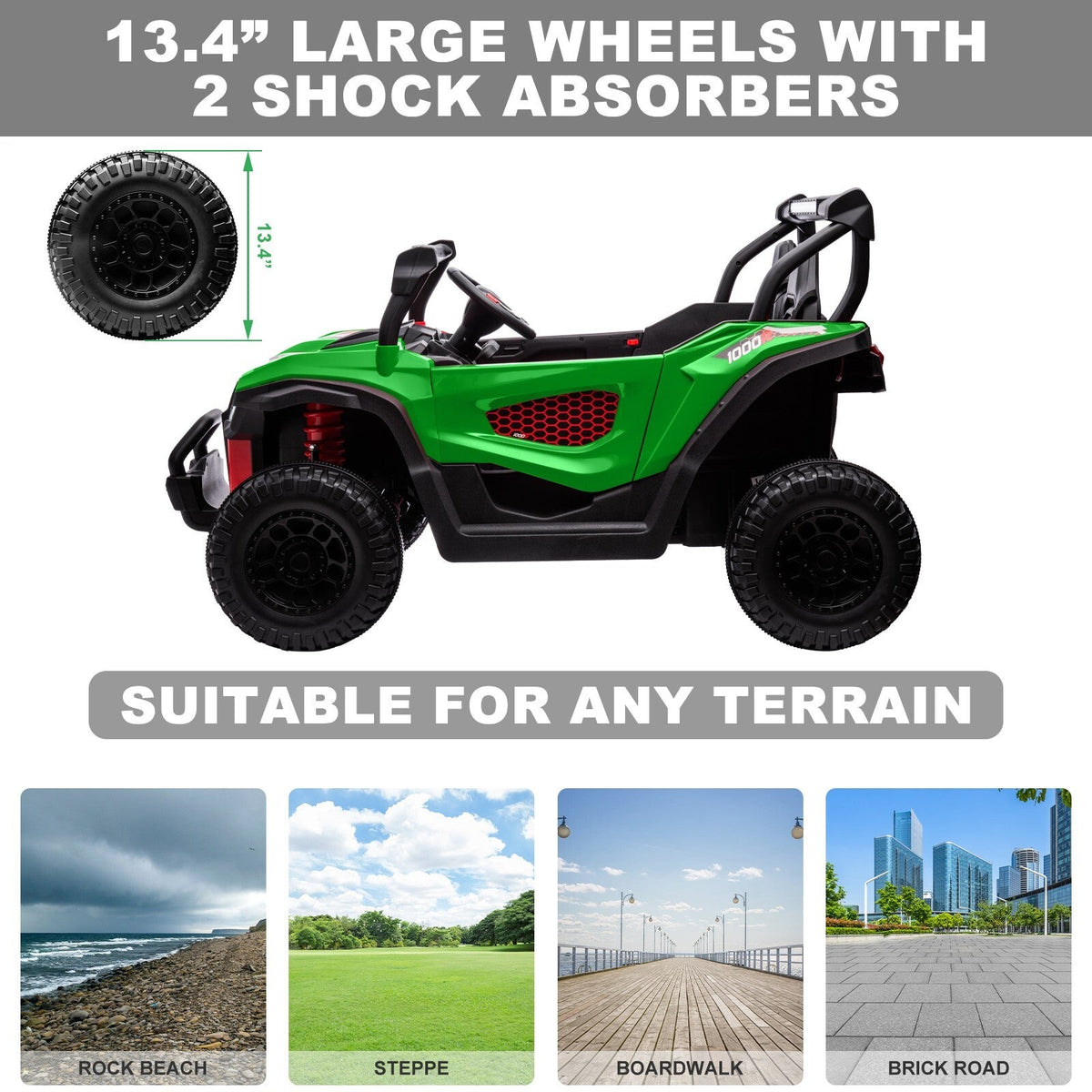 24V Kids Electric 4WD Ride-On UTV Truck, 2-Seater, Green, 80W Motor