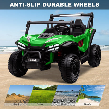 24V Kids Electric 4WD Ride-On UTV Truck, 2-Seater, Green, 80W Motor