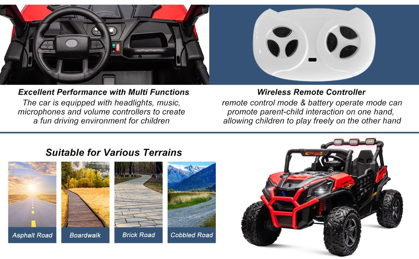 Kids Electric Ride-On UTV Truck 24V with 4WD/2WD and Remote Control Power Wheels