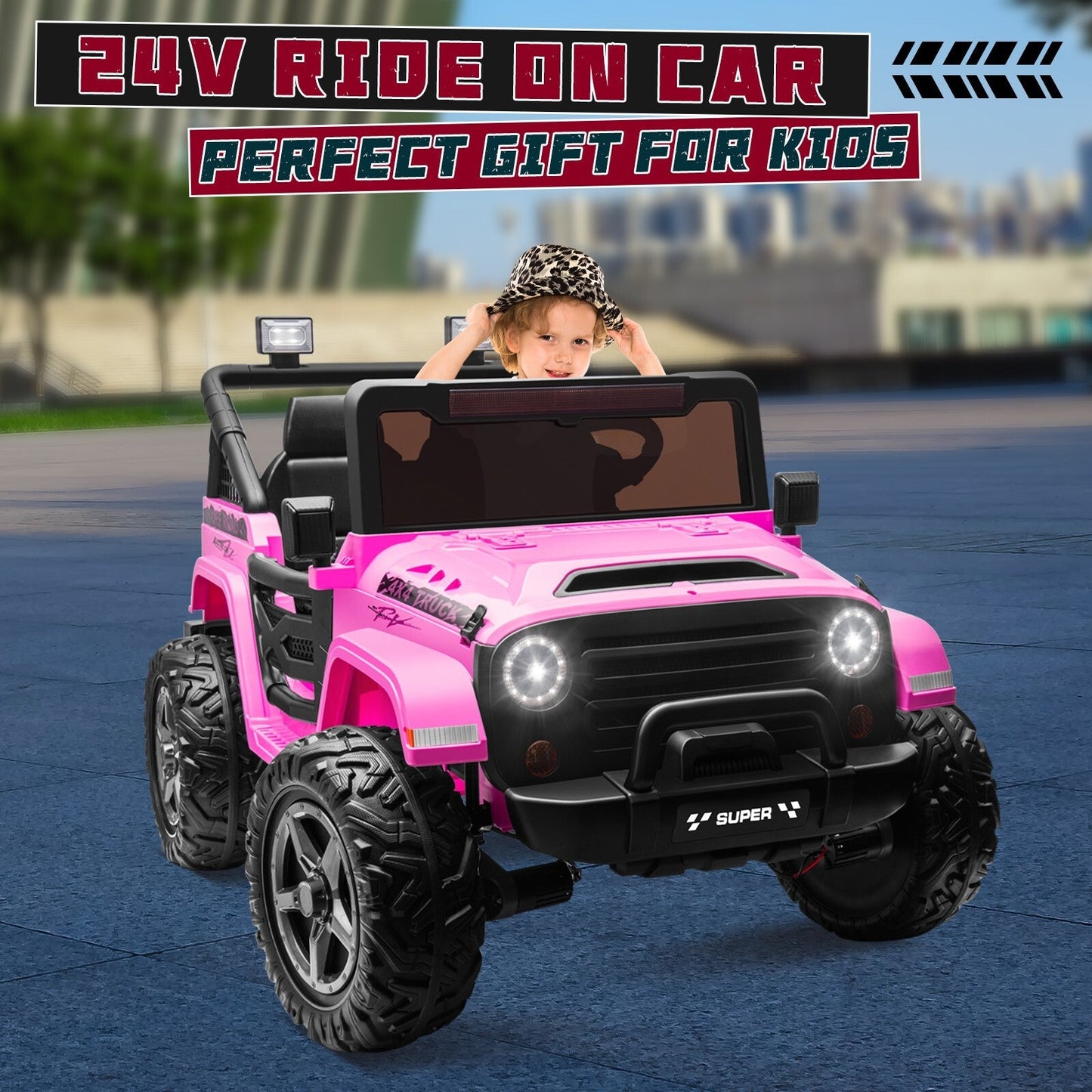 Kids Electric Ride-On Truck Car 24V 9AH Battery with 4WD/2WD Power - Purple