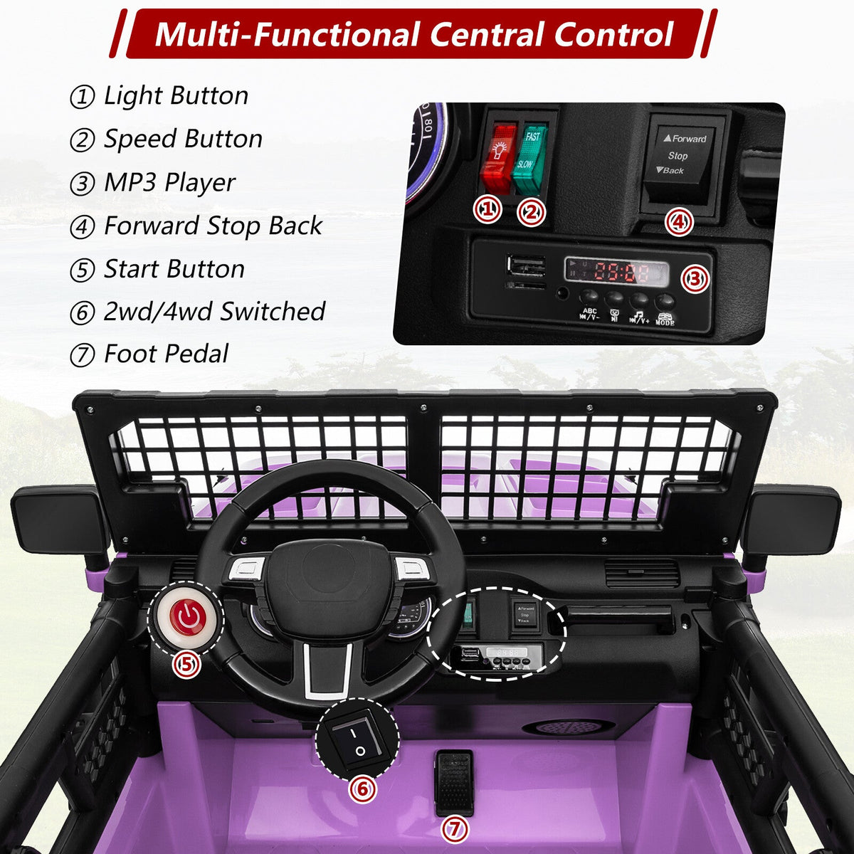 Kids 24V Electric Ride-On Truck with 2WD/4WD Switch and Dual Seats