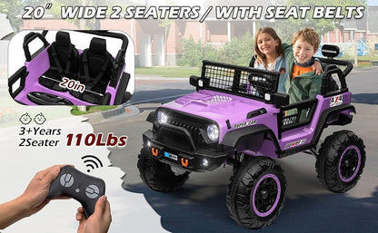 24V Electric Kids Ride-On Car with 2 Seats and 4WD/2WD Switch - Purple