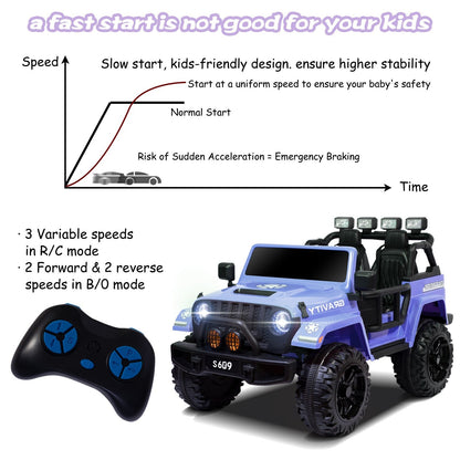 12V Electric Ride-On Jeep Truck for Kids with 2 Seats, 3 Speeds, and Remote Control, Blue