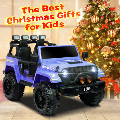 12V Electric Ride-On Jeep Truck for Kids with 2 Seats, 3 Speeds, and Remote Control, Blue