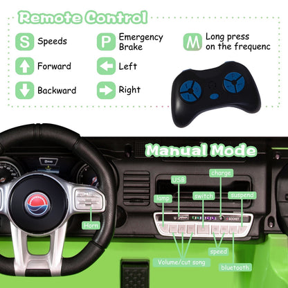 12V Electric Ride-On Jeep Truck for Kids 2-Seater with 3 Speeds Green