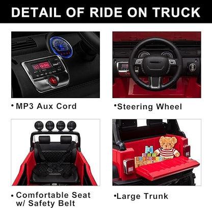 12V Electric Ride-On Kids Pickup Truck with 3 Speeds and Remote Control - Red