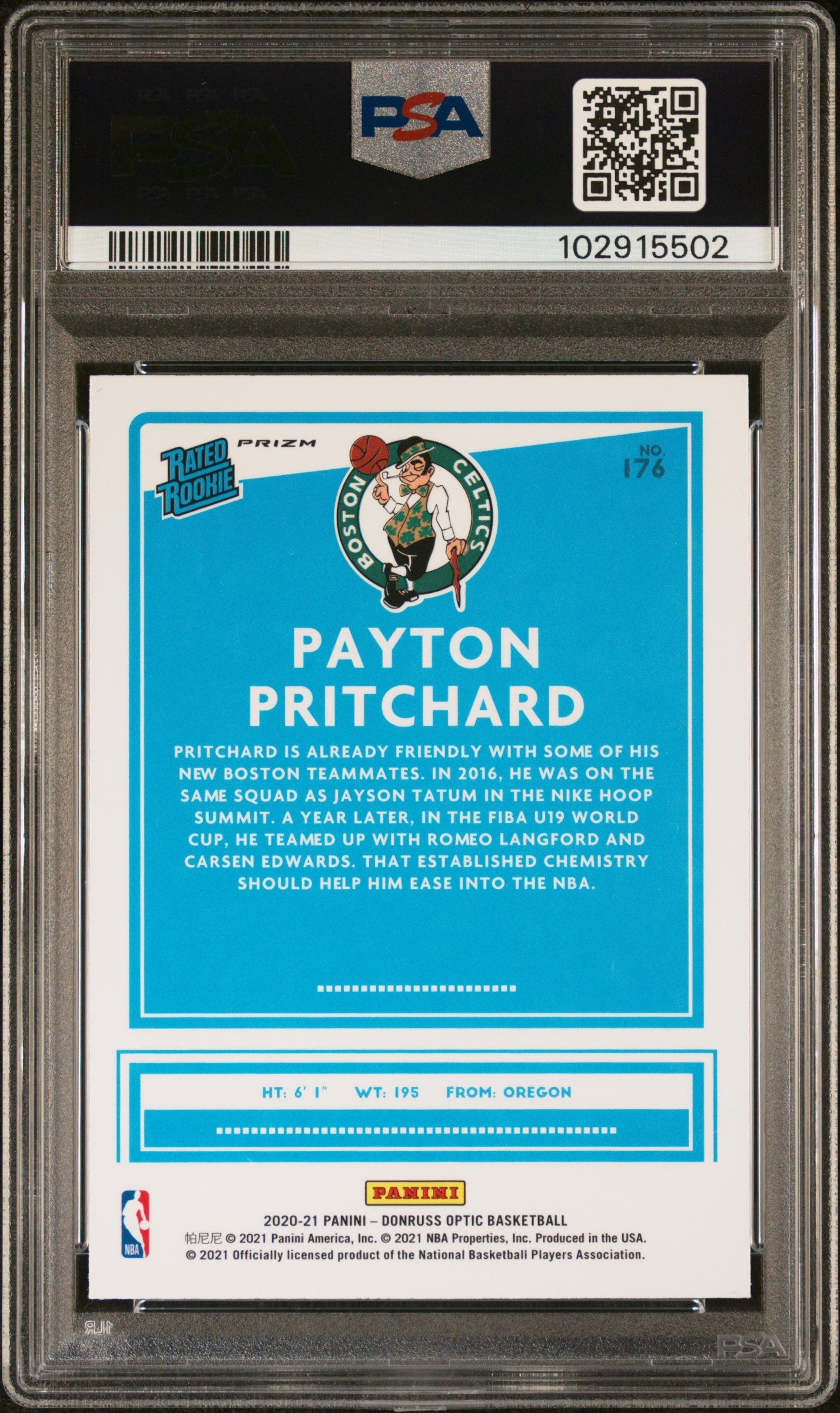 Graded 2020 Panini Donruss Optic Payton Pritchard #176 Green Pulsar Rookie RC Basketball Card PSA 10 Gem Mint