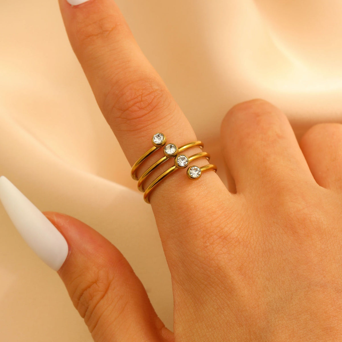 Stainless Steel Zircon Line Ring