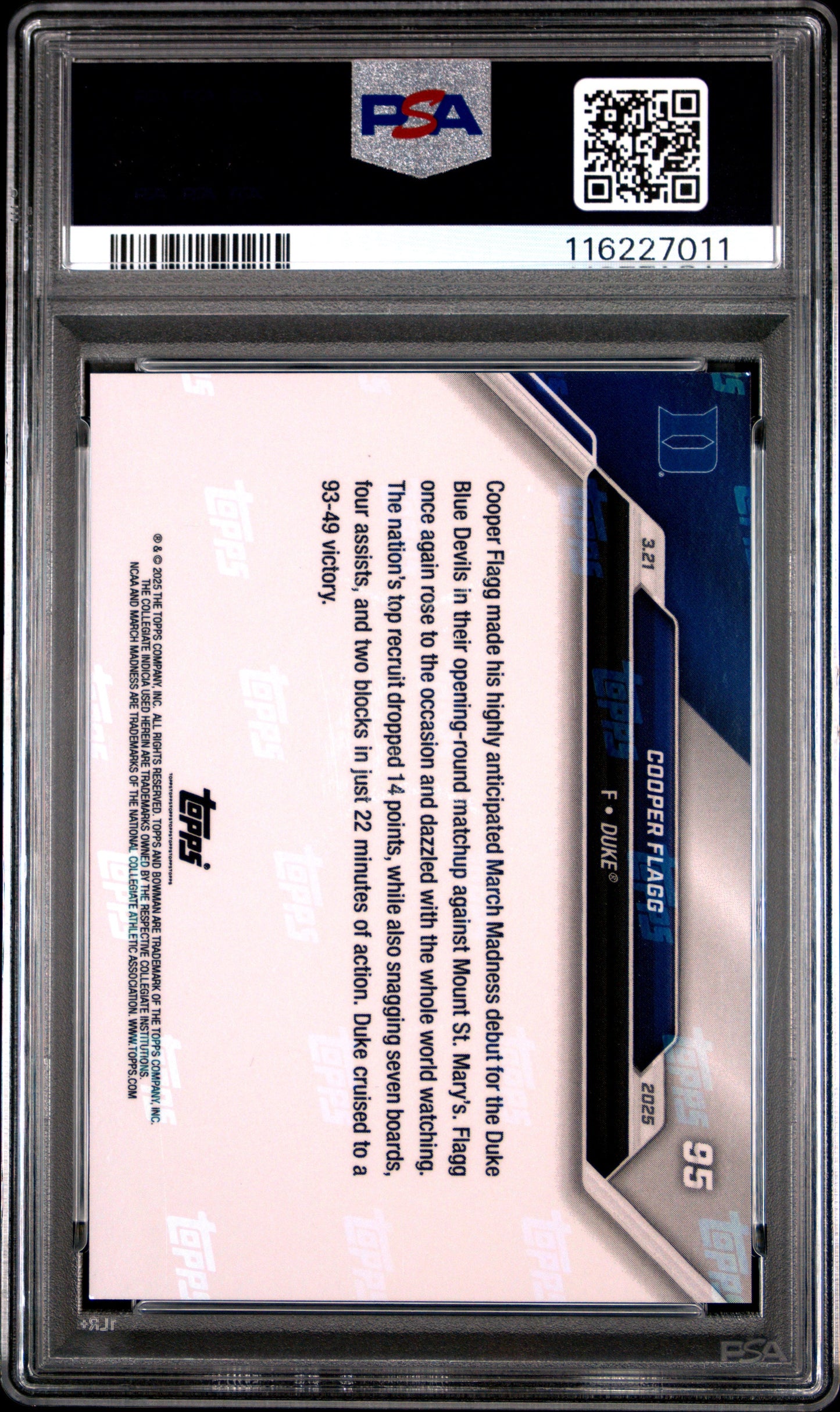 Graded 2024 Topps Bowman U Now Cooper Flagg #95 Rookie RC Basketball Card PSA 9 Mint